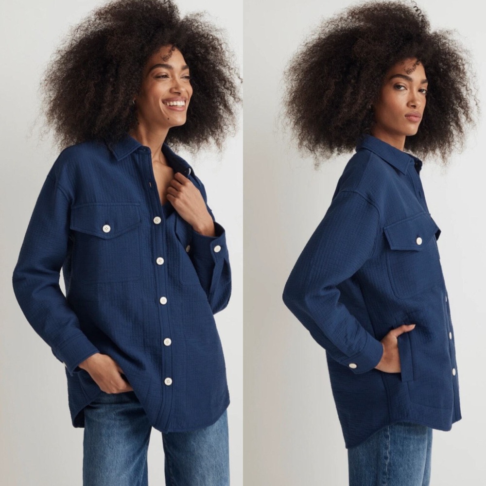 Madewell Superoversized‎ Shirt Jacket Size Medium Blue Shacket Textured Cozy NWT